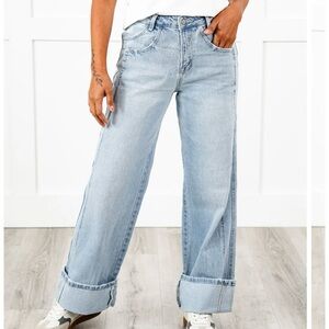 Vervet Super High Rise Light Wash Cuffed Baggy Wide Leg Jeans